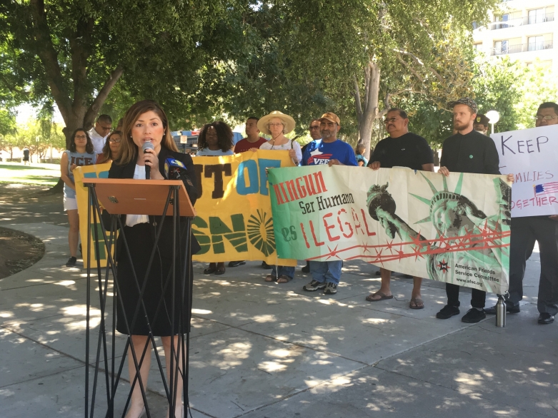 Angelica Salceda speaks at rally in Fresno