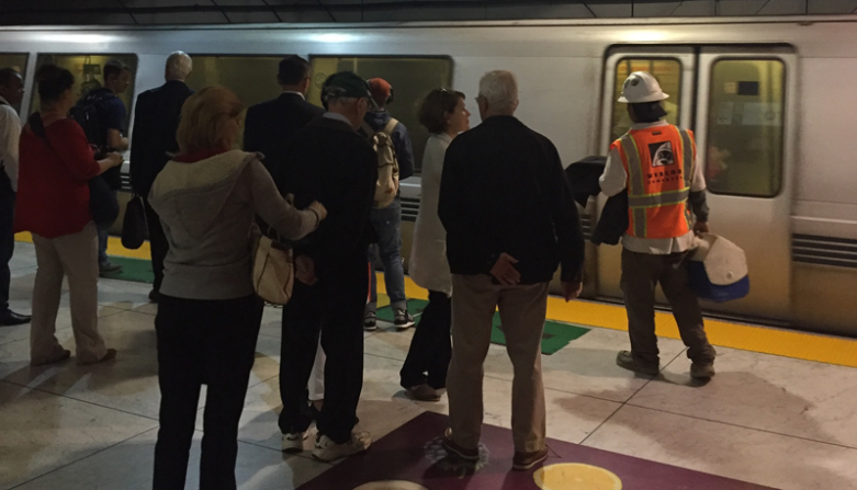 people on the BART platform at Embarcadero