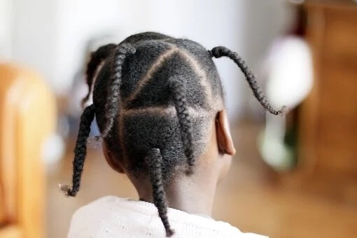 close up photo of a young Black person's hairstyle