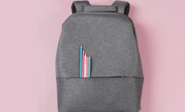 Backpack with pencils in the colors of the Trans Rights flag