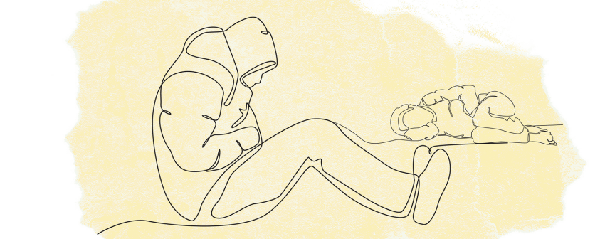 line drawing of person sitting and laying on street